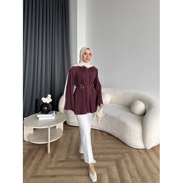 Hen - Choco Piliseli Gömlek - Bordo