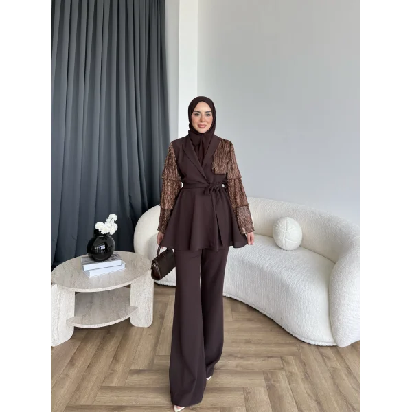 Ng - Lilsan Asimetrik Pantolon Takım - Acı Kahve