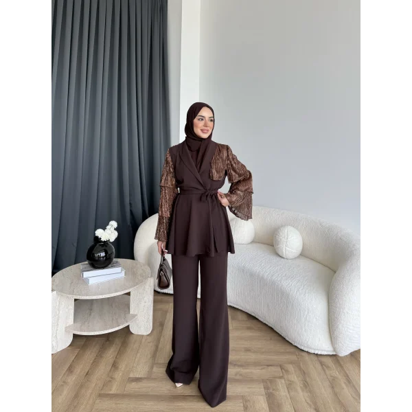 Ng - Lilsan Asimetrik Pantolon Takım - Acı Kahve
