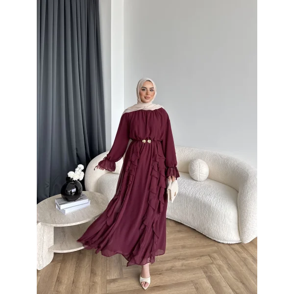 Hen - Endara Şifon Elbise - Bordo