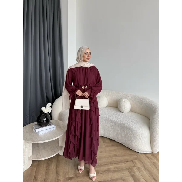 Hen - Endara Şifon Elbise - Bordo