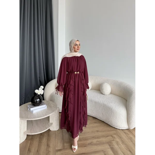 Hen - Endara Şifon Elbise - Bordo