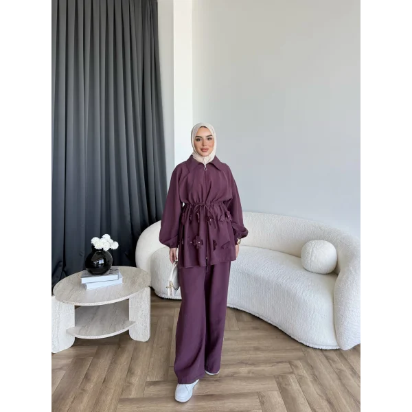 Pwn - Çiçek Desen Modal Takım - Bordo