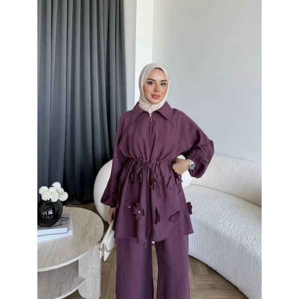 Pwn - Çiçek Desen Modal Takım - Bordo