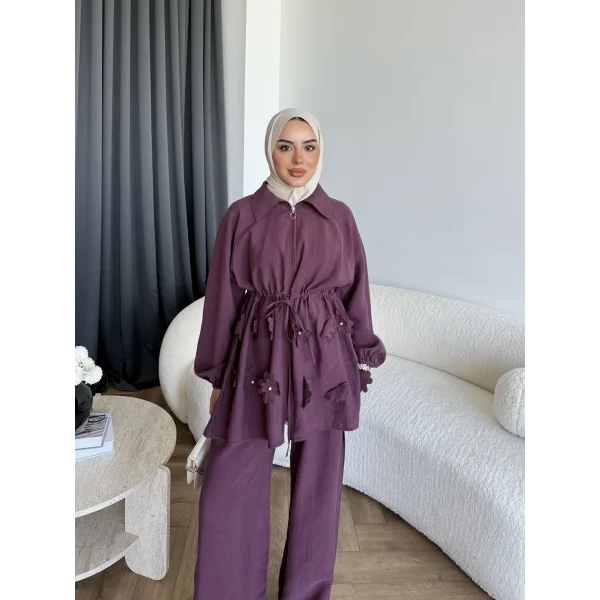 Pwn - Çiçek Desen Modal Takım - Bordo