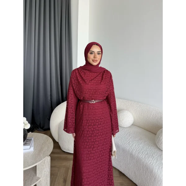 Tb - İndirimli Dantel Elbise - Bordo