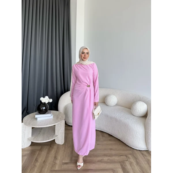 Sılan Yan Detaylı Elbise - Pembe