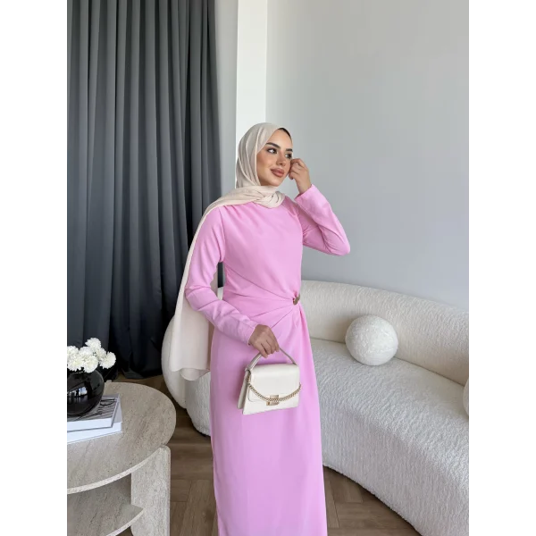 Sılan Yan Detaylı Elbise - Pembe