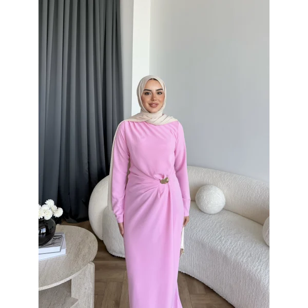 Sılan Yan Detaylı Elbise - Pembe