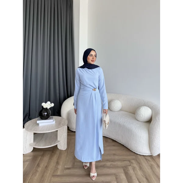 Sılan Yan Detaylı Elbise - Bebe Mavi