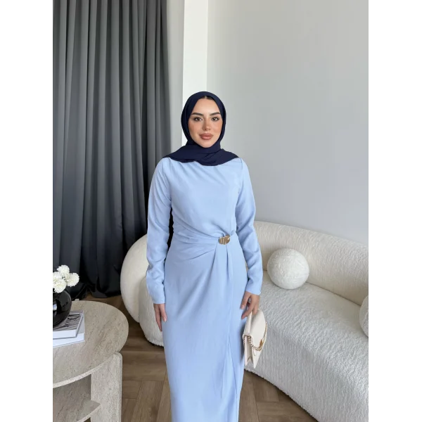 Sılan Yan Detaylı Elbise - Bebe Mavi