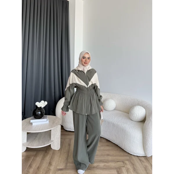 Pwn - Hanly Çizgi Detaylı Modal Takım - Haki