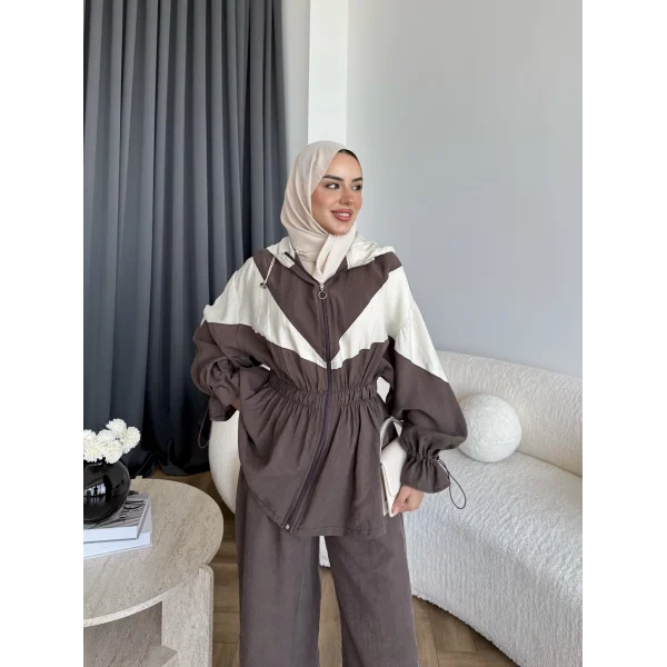 Pwn - Hanly Çizgi Detaylı Modal Takım - Kahve