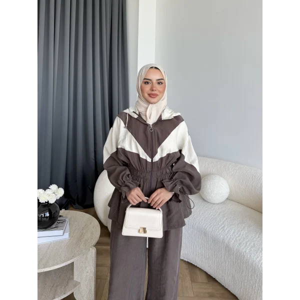 Pwn - Hanly Çizgi Detaylı Modal Takım - Kahve