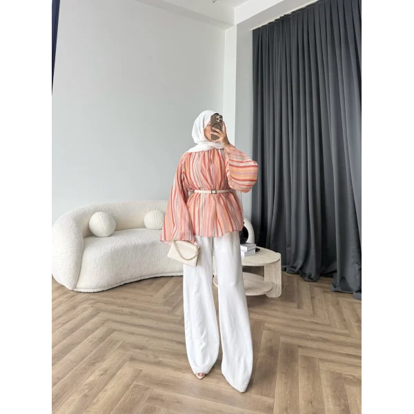 Act - Pastel Işıltı Bluz - Turuncu