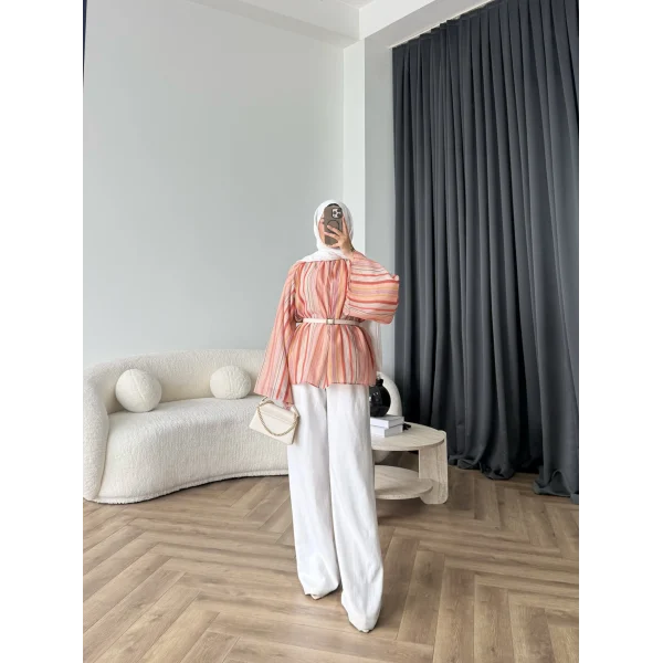Act - Pastel Işıltı Bluz - Turuncu