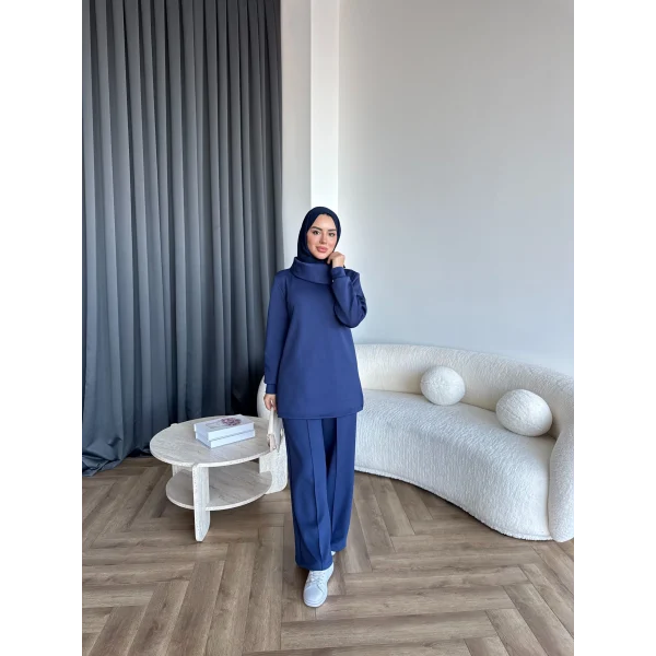 Btç-Freyi Gold Düğme Detay Scuba Takım - Lacivert