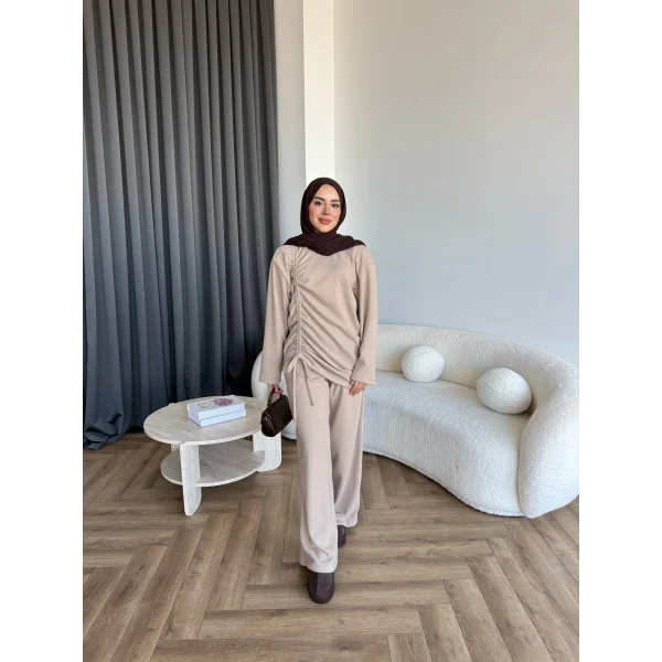 Btç-Özdet Yan Büzgülü Takım - Bej