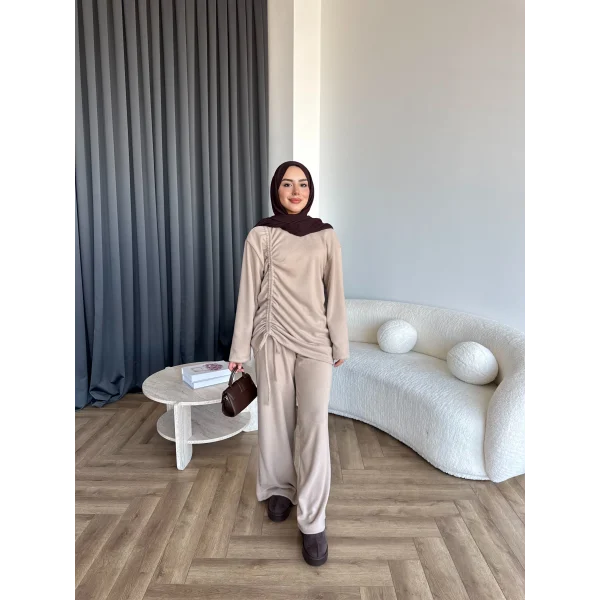 Btç-Özdet Yan Büzgülü Takım - Bej