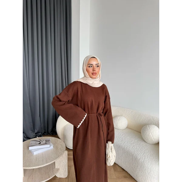 Doray Dantel Detaylı Elbise - Kahve