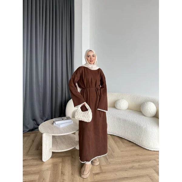 Doray Dantel Detaylı Elbise - Kahve