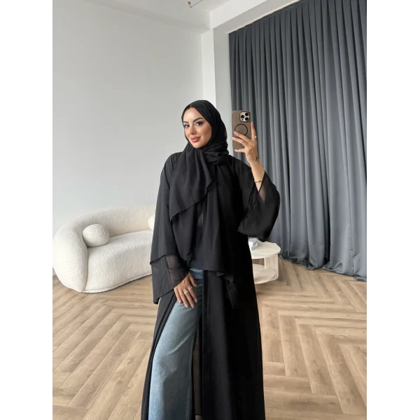 Duq - Doha Şal Hediye Abaya - Siyah