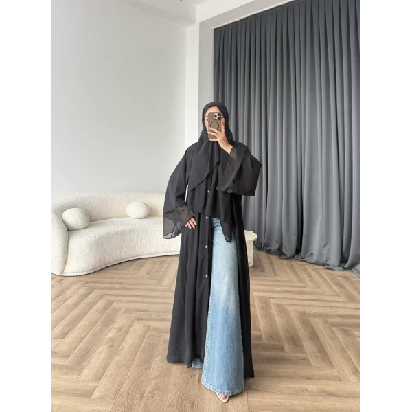 Duq - Doha Şal Hediye Abaya - Siyah