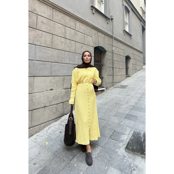 Evsa Mini Gold Düğmeli Elbise - Sarı