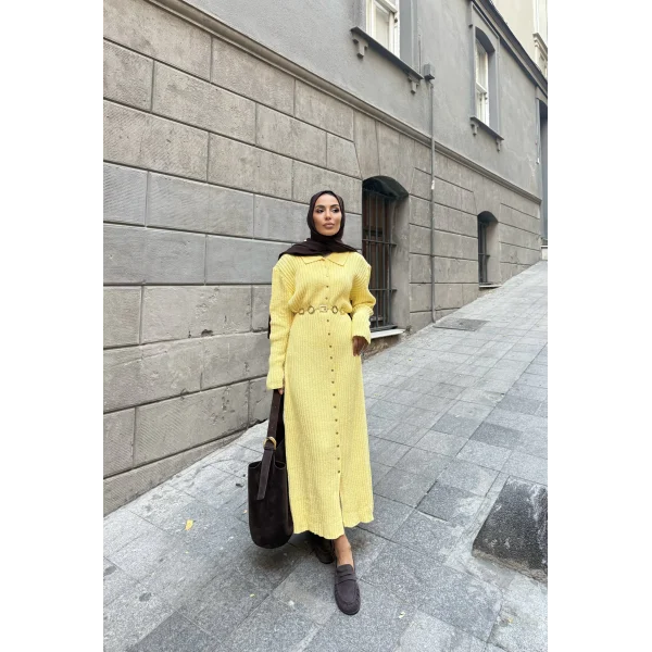 Evsa Mini Gold Düğmeli Elbise - Sarı