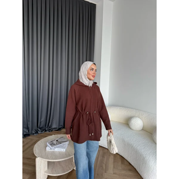 Eyla Fermuarlı Hırka - Acı Kahve