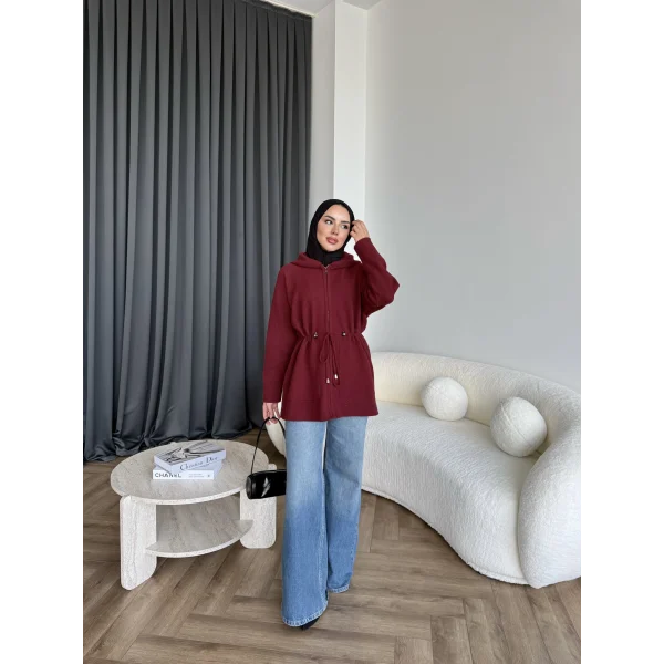 Eyla Fermuarlı Hırka - Bordo