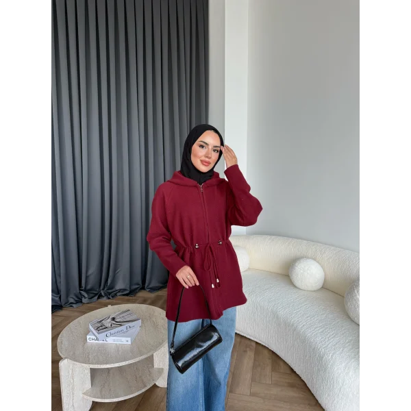 Eyla Fermuarlı Hırka - Bordo