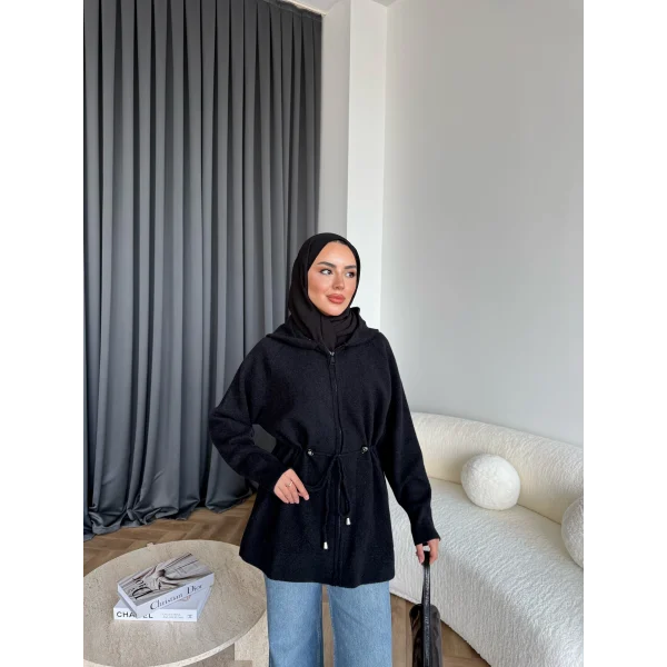 Eyla Fermuarlı Hırka - Siyah