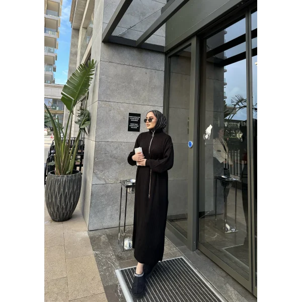 Fermuar Detaylı Triko Elbise - Siyah
