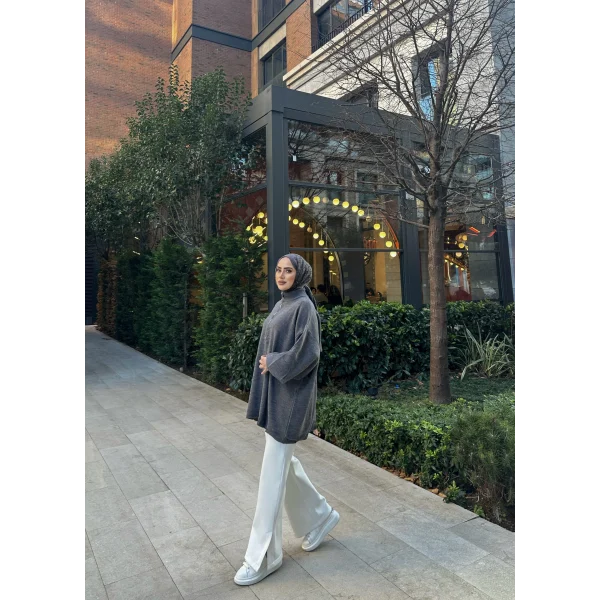 Fermuarlı Sweat Model Triko Kazak - Gri