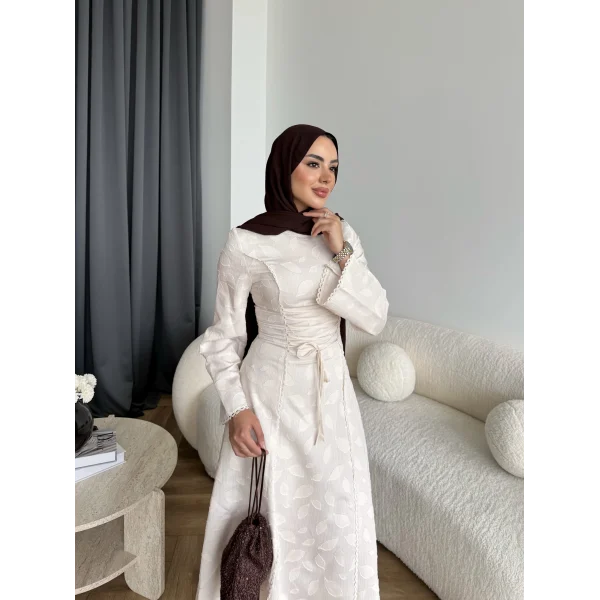 Fuş - Birit Bağlamalı Dantel Elbise - Bej