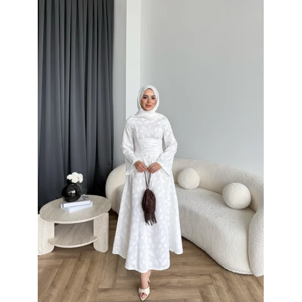 Fuş - Birit Bağlamalı Dantel Elbise - Beyaz