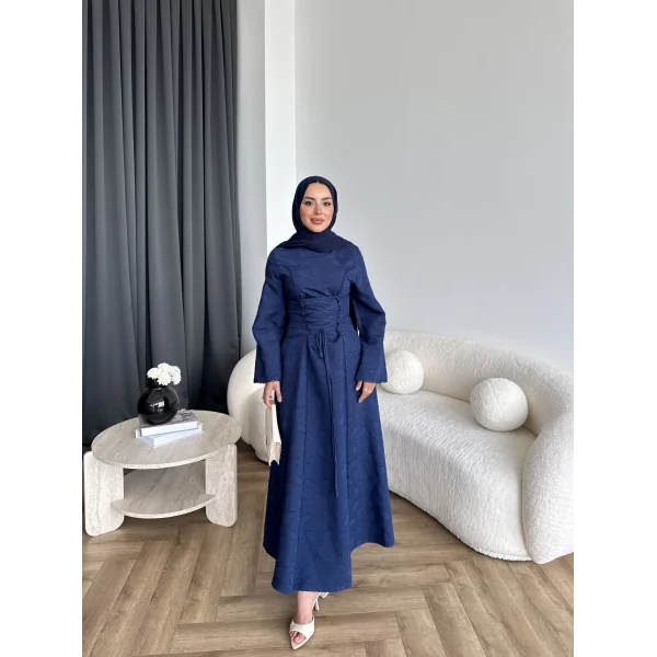 Fuş - Birit Bağlamalı Dantel Elbise - Lacivert