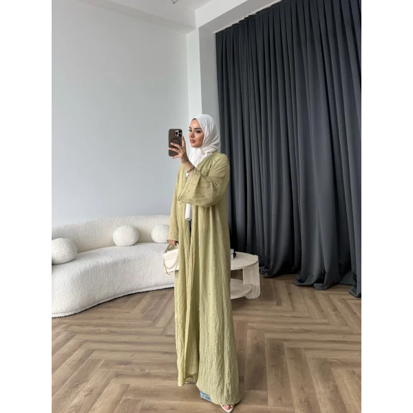 Fuş - Esra Taşlı Şal Hediye Abaya - Yağ Yeşili