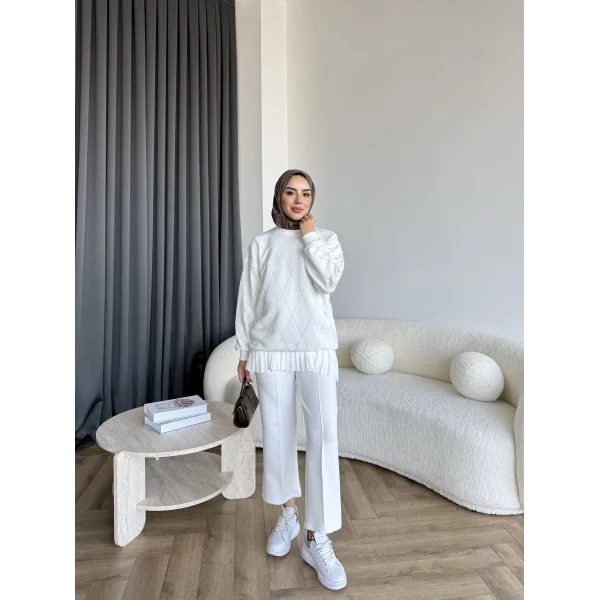 Gn-Elban Taşlı Sweat - Beyaz