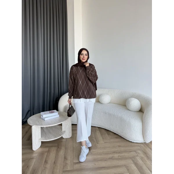 Gn-Elban Taşlı Sweat - Kahve