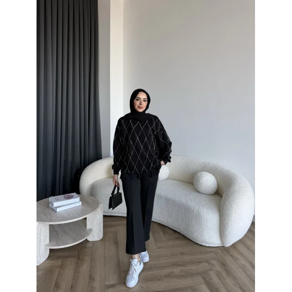 Gn-Elban Taşlı Sweat - Siyah