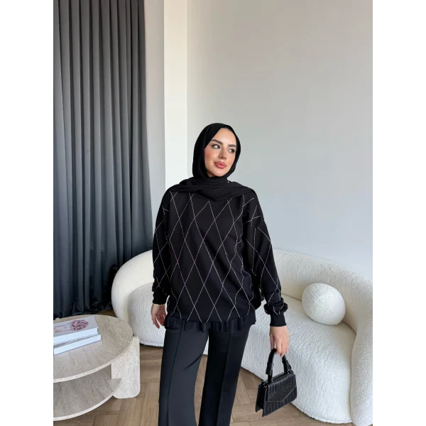 Gn-Elban Taşlı Sweat - Siyah