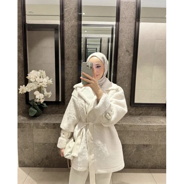 Goldie Peluş Mont - Beyaz