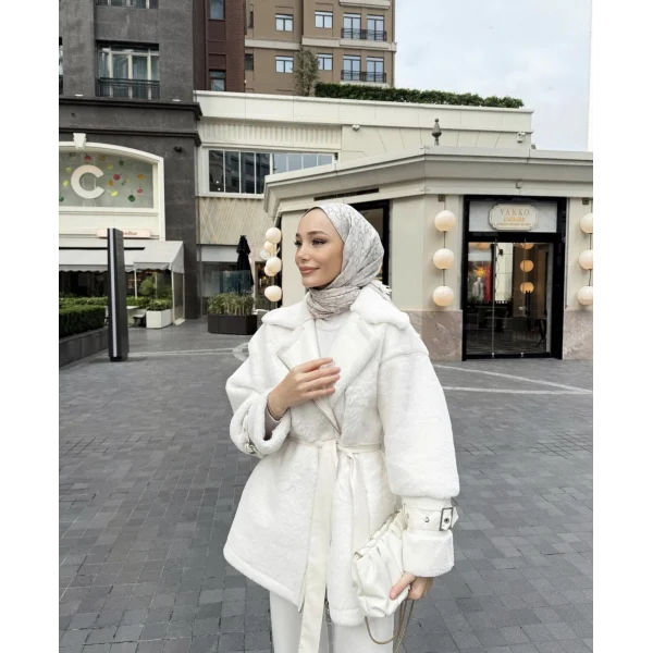 Goldie Peluş Mont - Beyaz