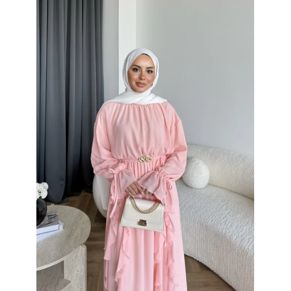 Hen - Endara Şifon Elbise - Pembe
