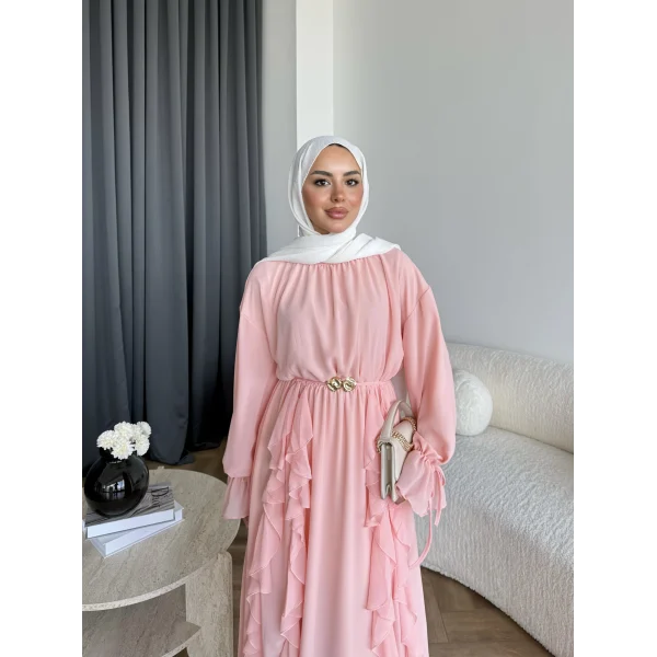 Hen - Endara Şifon Elbise - Pembe