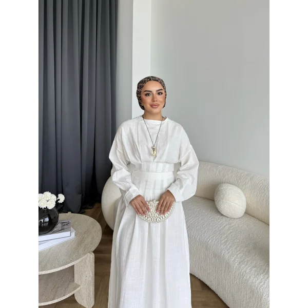Hen - İlay Keten Elbise - Beyaz