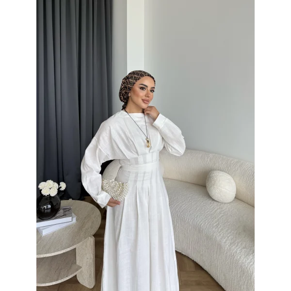 Hen - İlay Keten Elbise - Beyaz