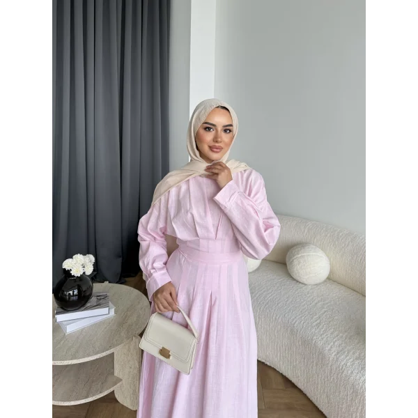 Hen - İlay Keten Elbise - Pembe